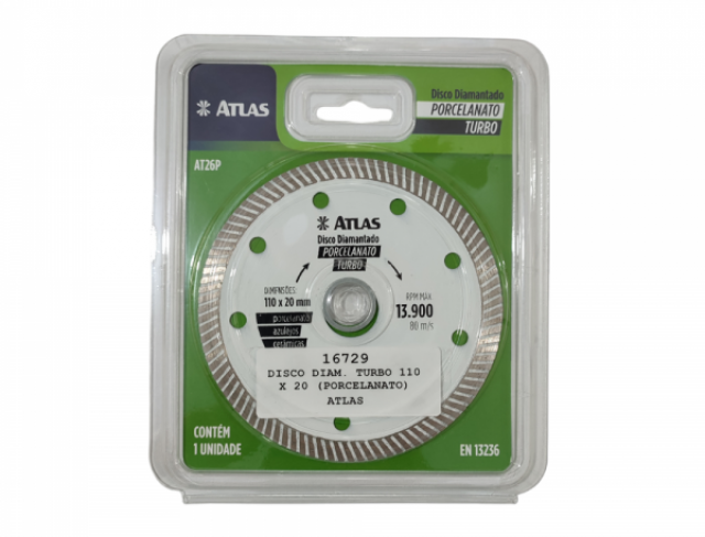 DISCO DIAM. TURBO 110 X 20 (PORCELANATO) ATLAS
