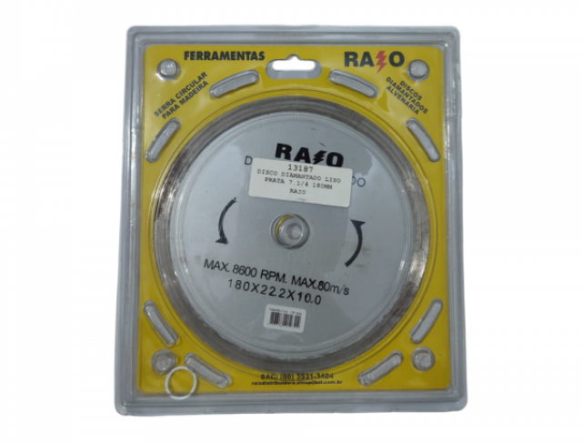 DISCO DIAMANTADO LISO PRATA 7.1/4 180MM (RAIO)